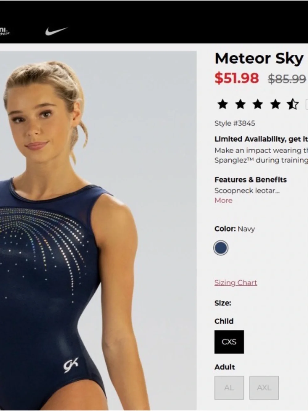 GK Navy Shimmer Gymnastics Leotard with Rhinestone Arc